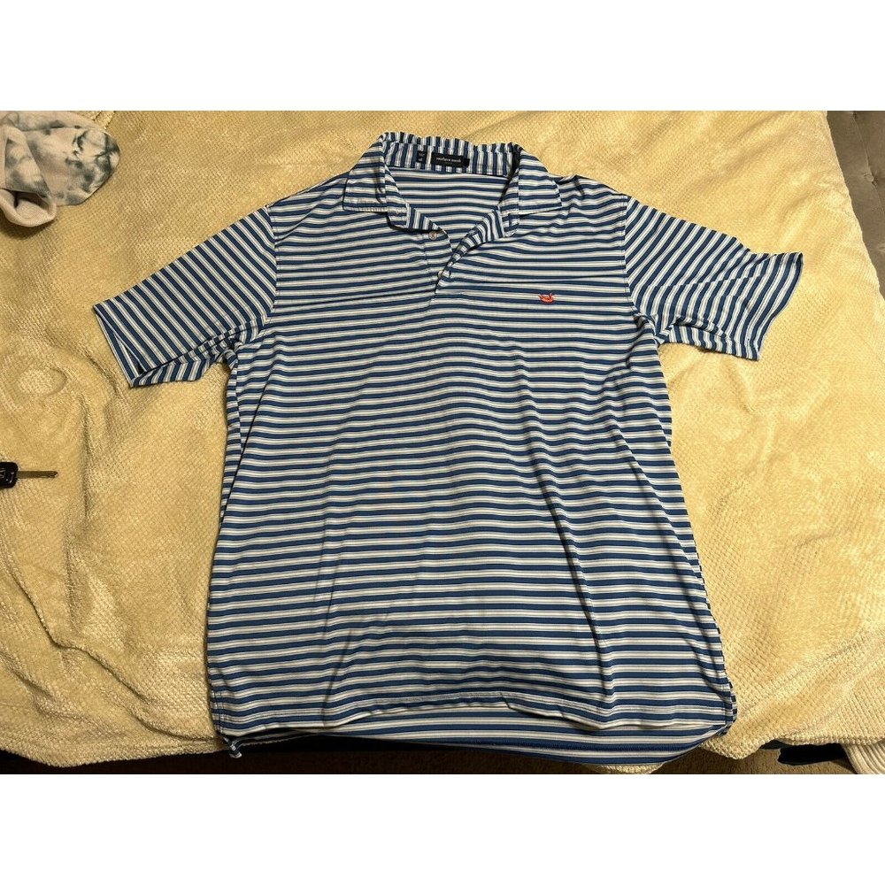 Southern Marsh Polo Shirt Large Adult Blue White Striped Golf Stretch Men